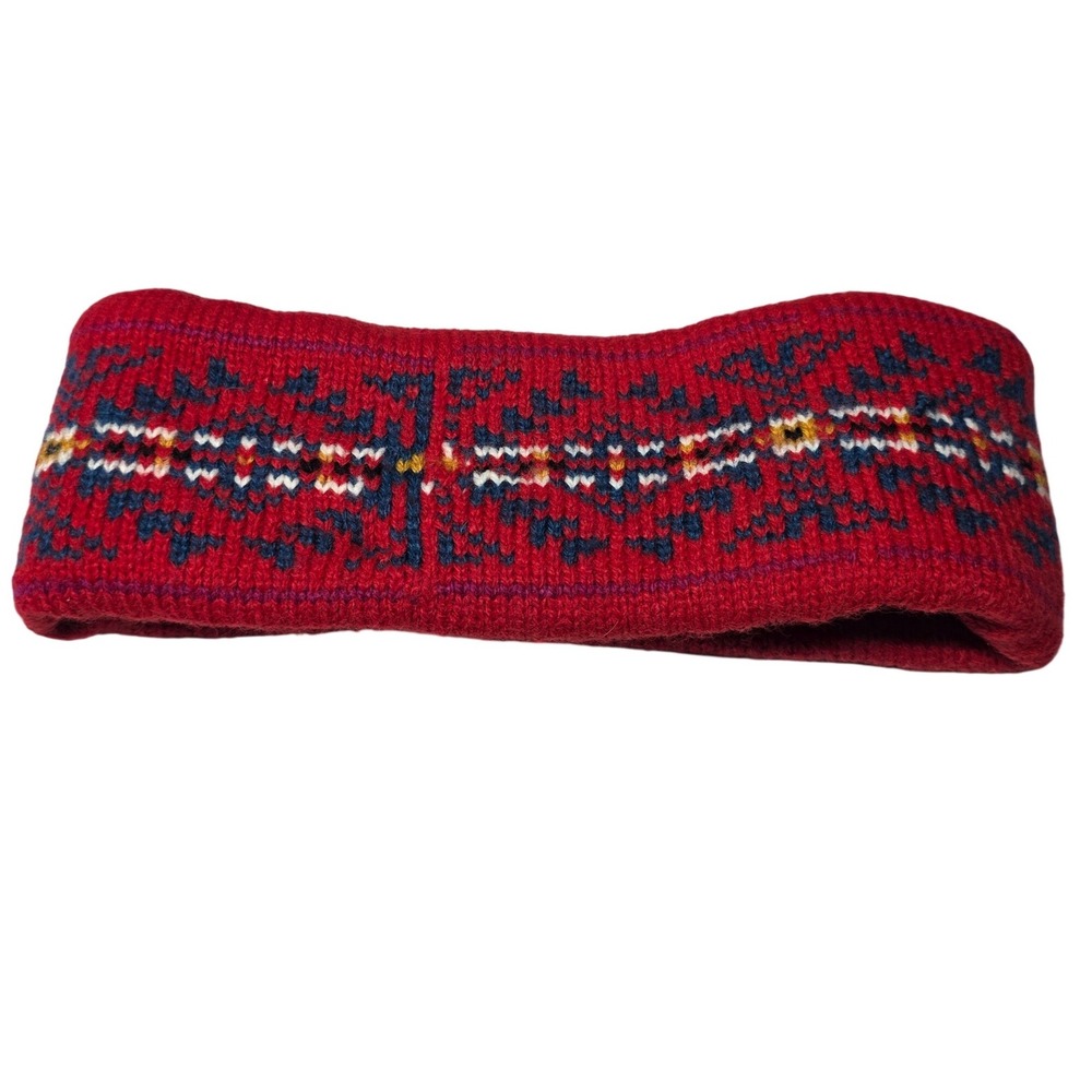 Aris Vintage Red Fair Isle Knit Headband Ear Warmer Nordic Winter One Size